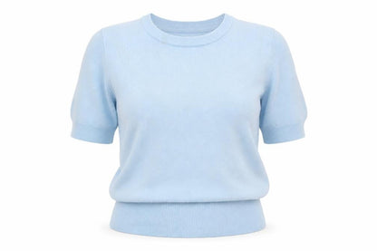 Jaspal Women Blue S Short Sleeve Crew Neck Knit Pullover Jumper