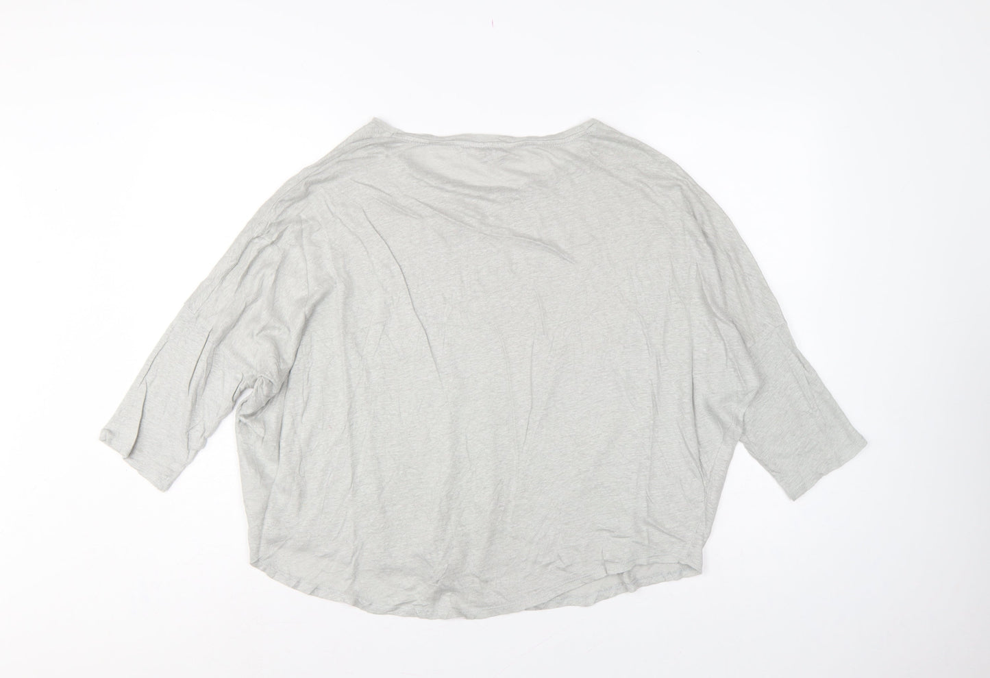 Phase Eight Women Grey Linen Relaxed 3/4 Sleeve Blouse UK 14