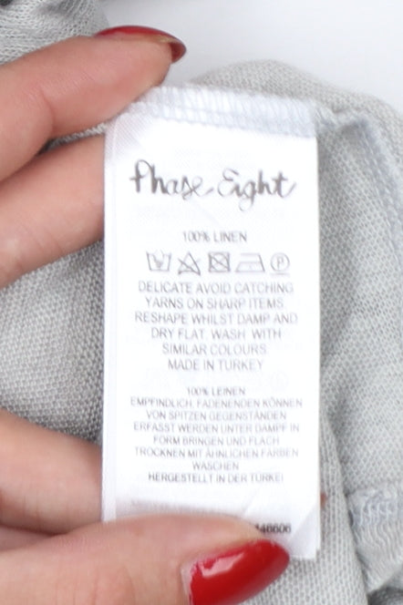 Phase Eight Women Grey Linen Relaxed 3/4 Sleeve Blouse UK 14