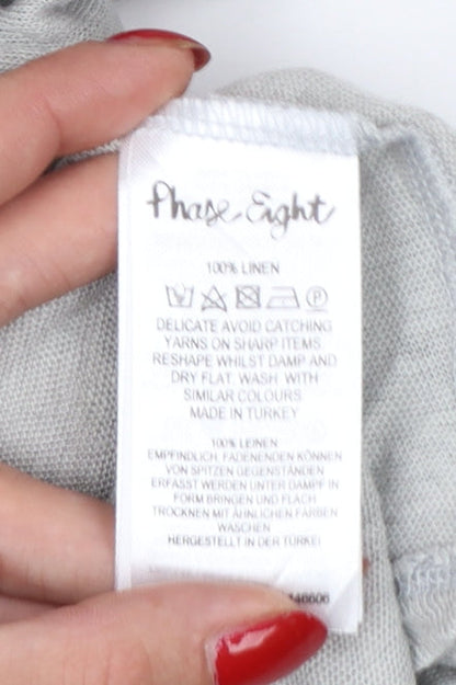 Phase Eight Women Grey Linen Relaxed 3/4 Sleeve Blouse UK 14