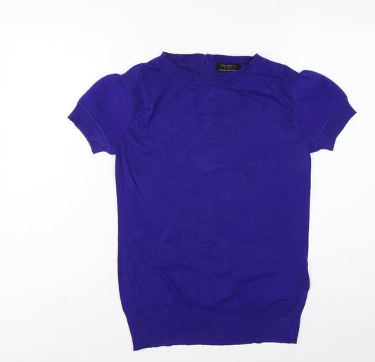 Ted Baker Women Purple UK 10 Short Sleeve Crew Neck Knit Jumper