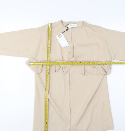 Paisie Women Beige L Open Ruffle Longline Viscose Cardigan