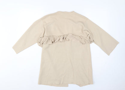 Paisie Women Beige L Open Ruffle Longline Viscose Cardigan