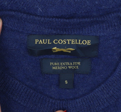 Paul Costelloe Men’s Blue Small Merino Wool Crew Neck Pullover Jumper