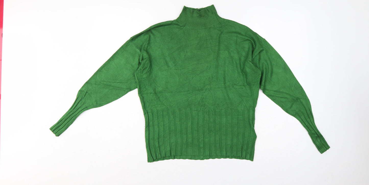Marks and Spencer Women Green UK 14 High Neck Rib Knit Jumper