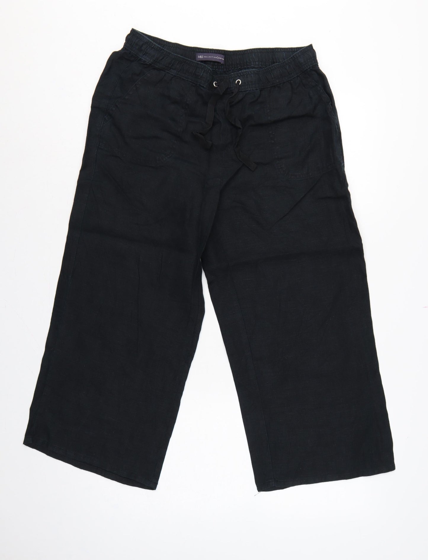 Marks and Spencer Women’s Black UK 12 Linen Cropped Wide-Leg Trousers