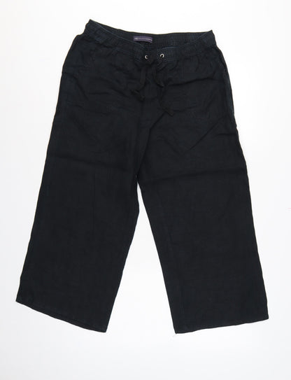Marks and Spencer Women’s Black UK 12 Linen Cropped Wide-Leg Trousers