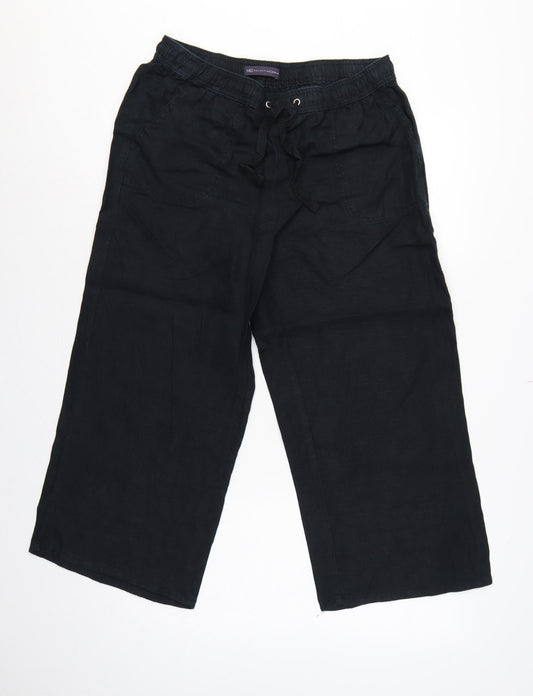 Marks and Spencer Women’s Black UK 12 Linen Cropped Wide-Leg Trousers