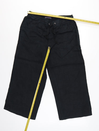 Marks and Spencer Women’s Black UK 12 Linen Cropped Wide-Leg Trousers
