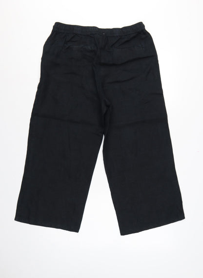 Marks and Spencer Women’s Black UK 12 Linen Cropped Wide-Leg Trousers