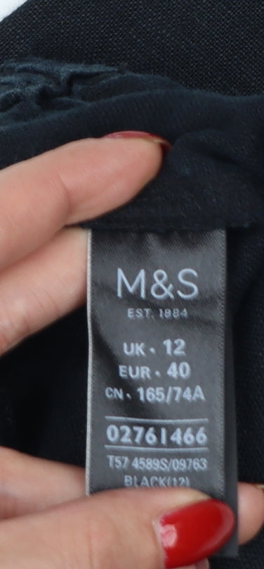 Marks and Spencer Women’s Black UK 12 Linen Cropped Wide-Leg Trousers