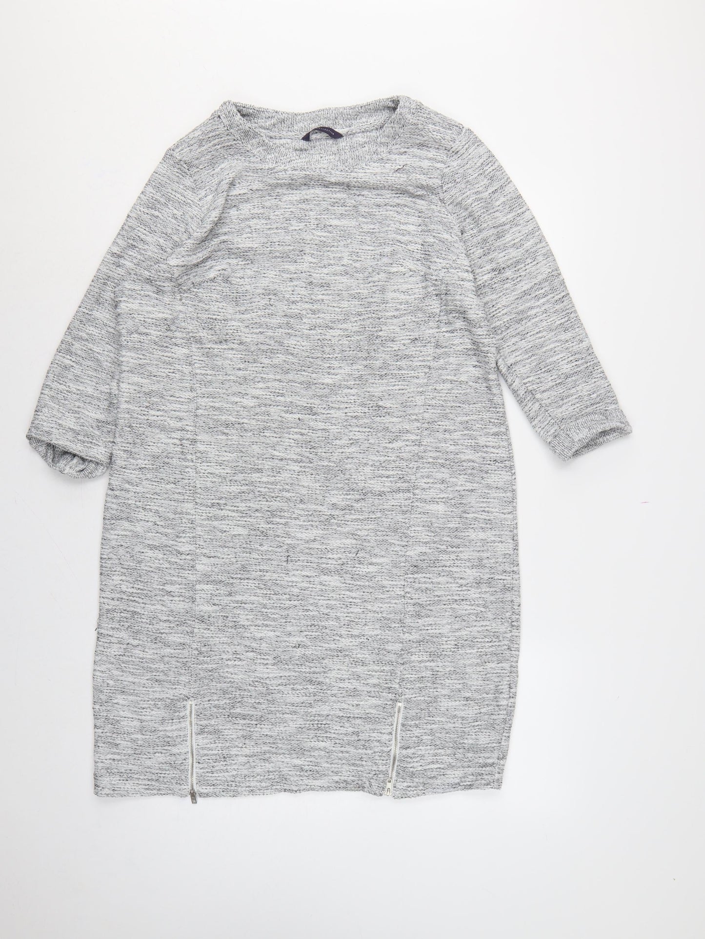 M&S Women Grey Size 18 Long Knit Jumper Dress Raglan Zip Hem