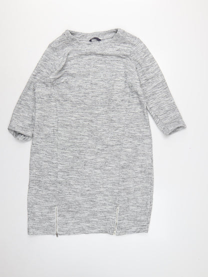 M&S Women Grey Size 18 Long Knit Jumper Dress Raglan Zip Hem