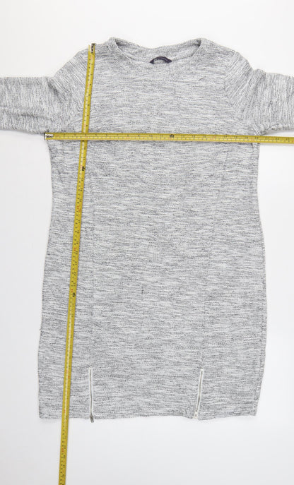 M&S Women Grey Size 18 Long Knit Jumper Dress Raglan Zip Hem