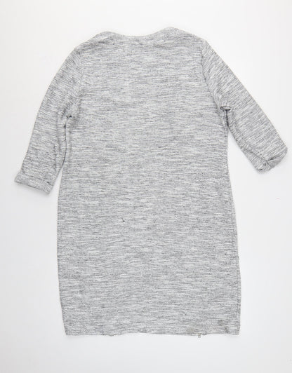 M&S Women Grey Size 18 Long Knit Jumper Dress Raglan Zip Hem