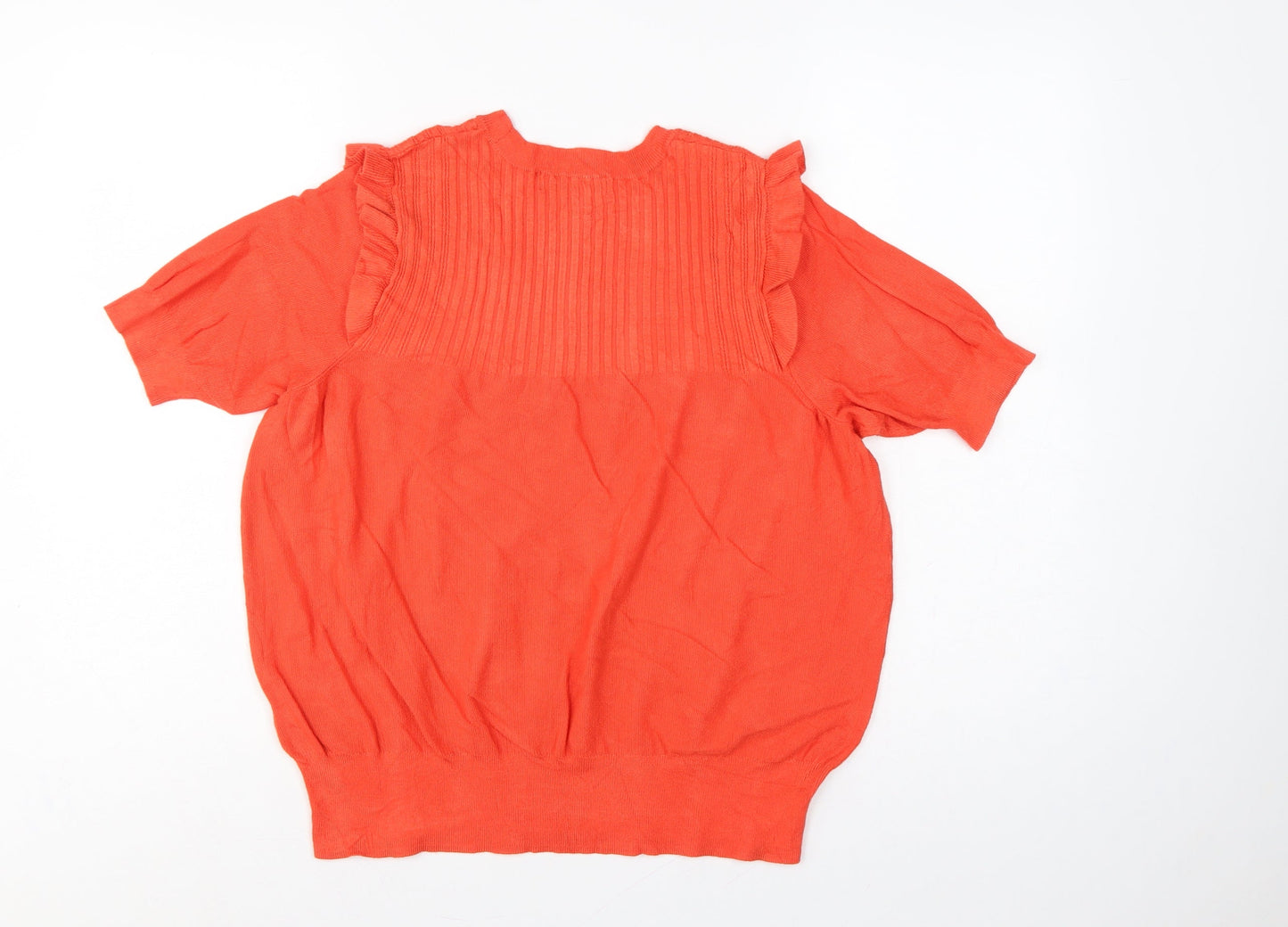 Marks and Spencer Women Orange UK 16 Ribbed Ruffle Short Sleeve Jumper