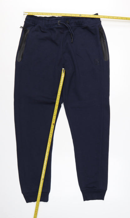 Next Men’s Blue M Long Leg Jogger Trousers Zip Pockets