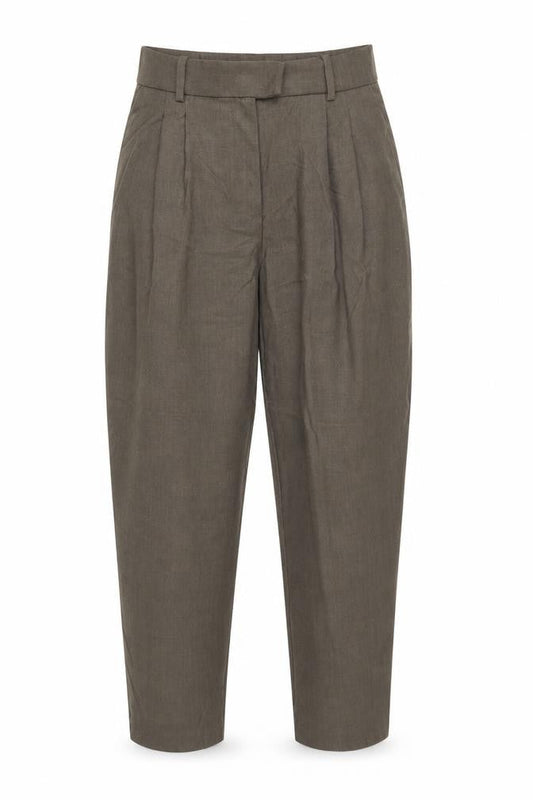 H&M Women Brown UK 10 High Waist Pleated Tapered Dress Trousers