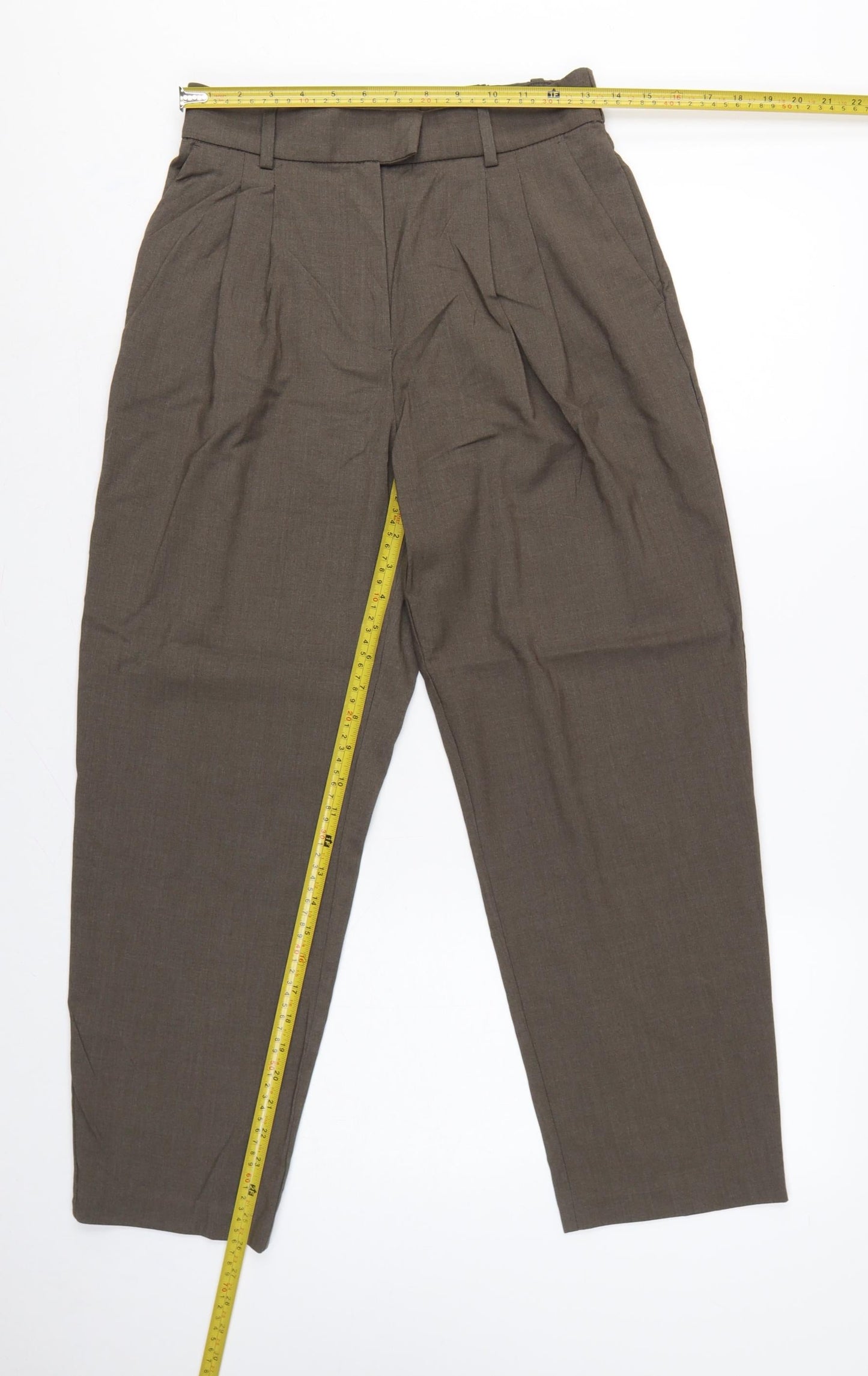 H&M Women Brown UK 10 High Waist Pleated Tapered Dress Trousers