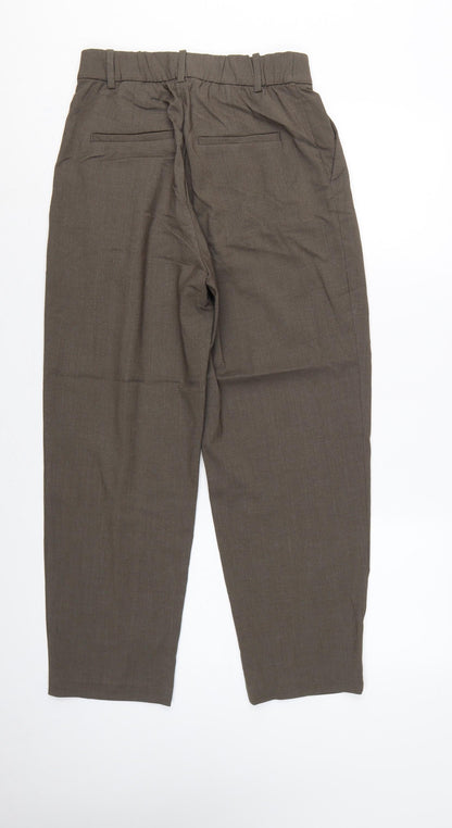 H&M Women Brown UK 10 High Waist Pleated Tapered Dress Trousers