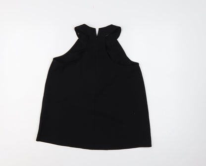 Warehouse Women Black UK 10 Sleeveless High Neck Ruffle Blouse