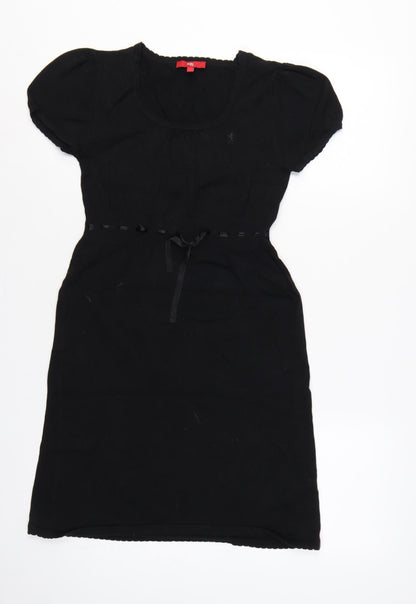 edc by Esprit Women Black L Knit Knee Length Puff Sleeve Jumper Dress