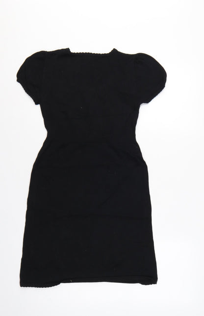 edc by Esprit Women Black L Knit Knee Length Puff Sleeve Jumper Dress