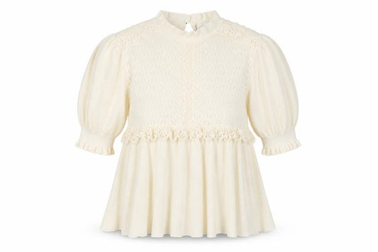 Zara Women Ivory UK 12 Ruffle Lace Knit Puff Sleeve Tunic Jumper