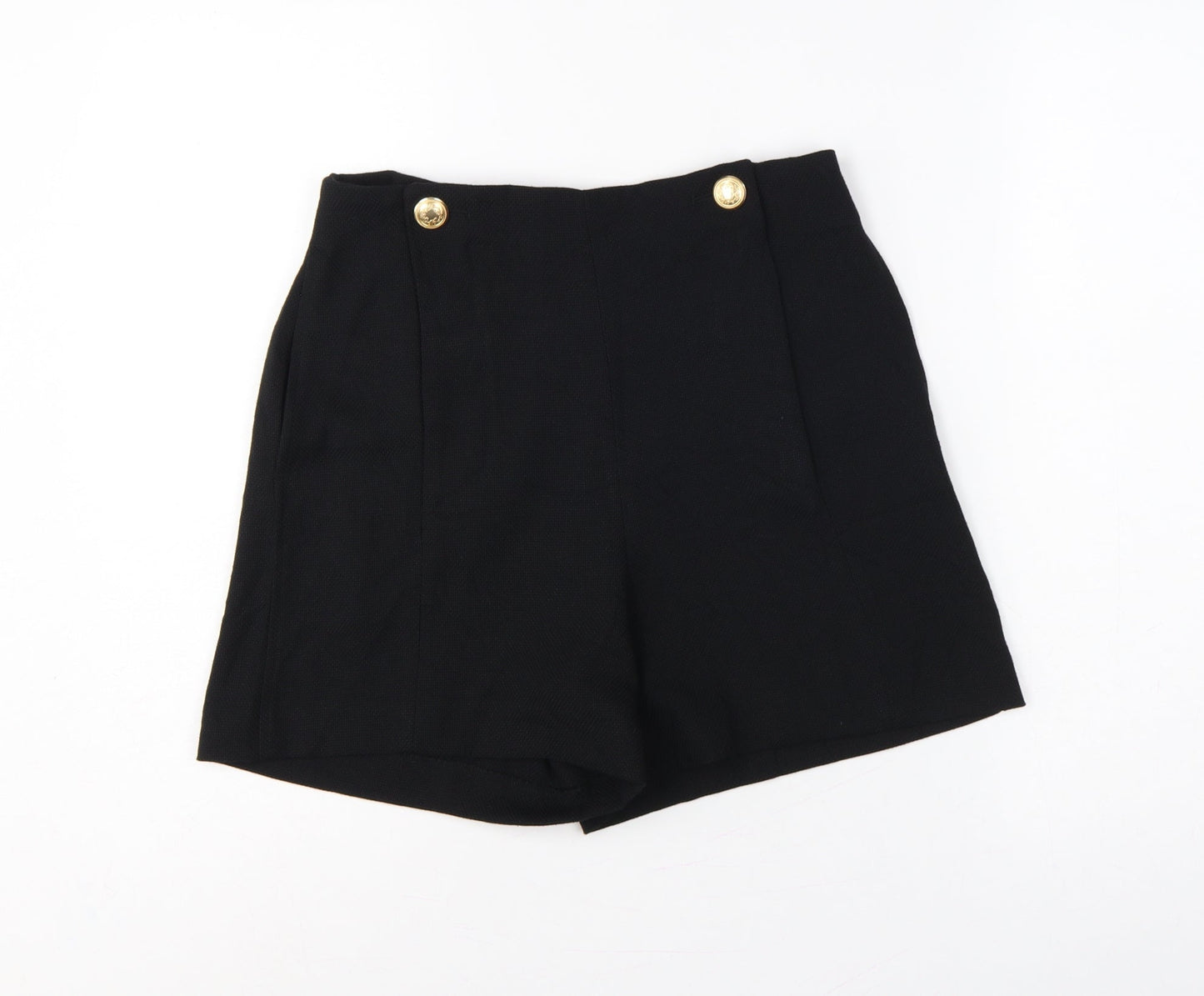 H&M Women Black UK 8 High Rise Sailor Shorts Gold Button
