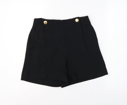 H&M Women Black UK 8 High Rise Sailor Shorts Gold Button