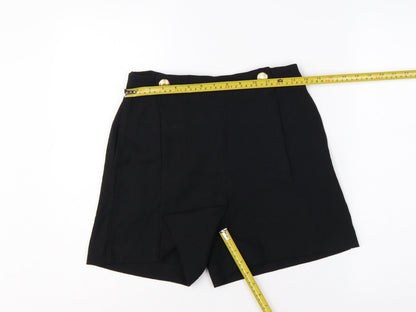 H&M Women Black UK 8 High Rise Sailor Shorts Gold Button