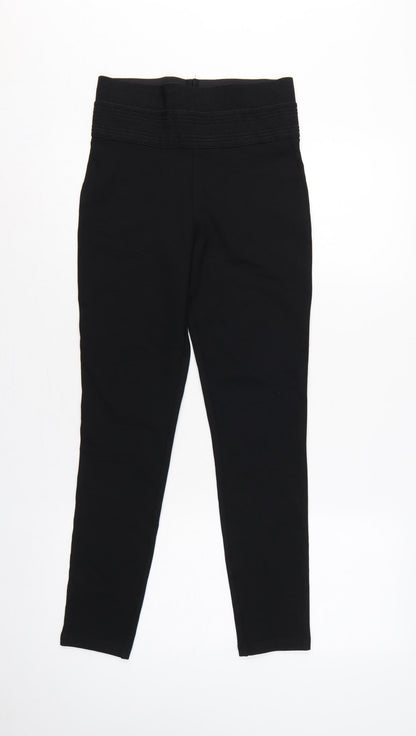 Zara Women Black S High Rise Stretch Textured Waistband Leggings