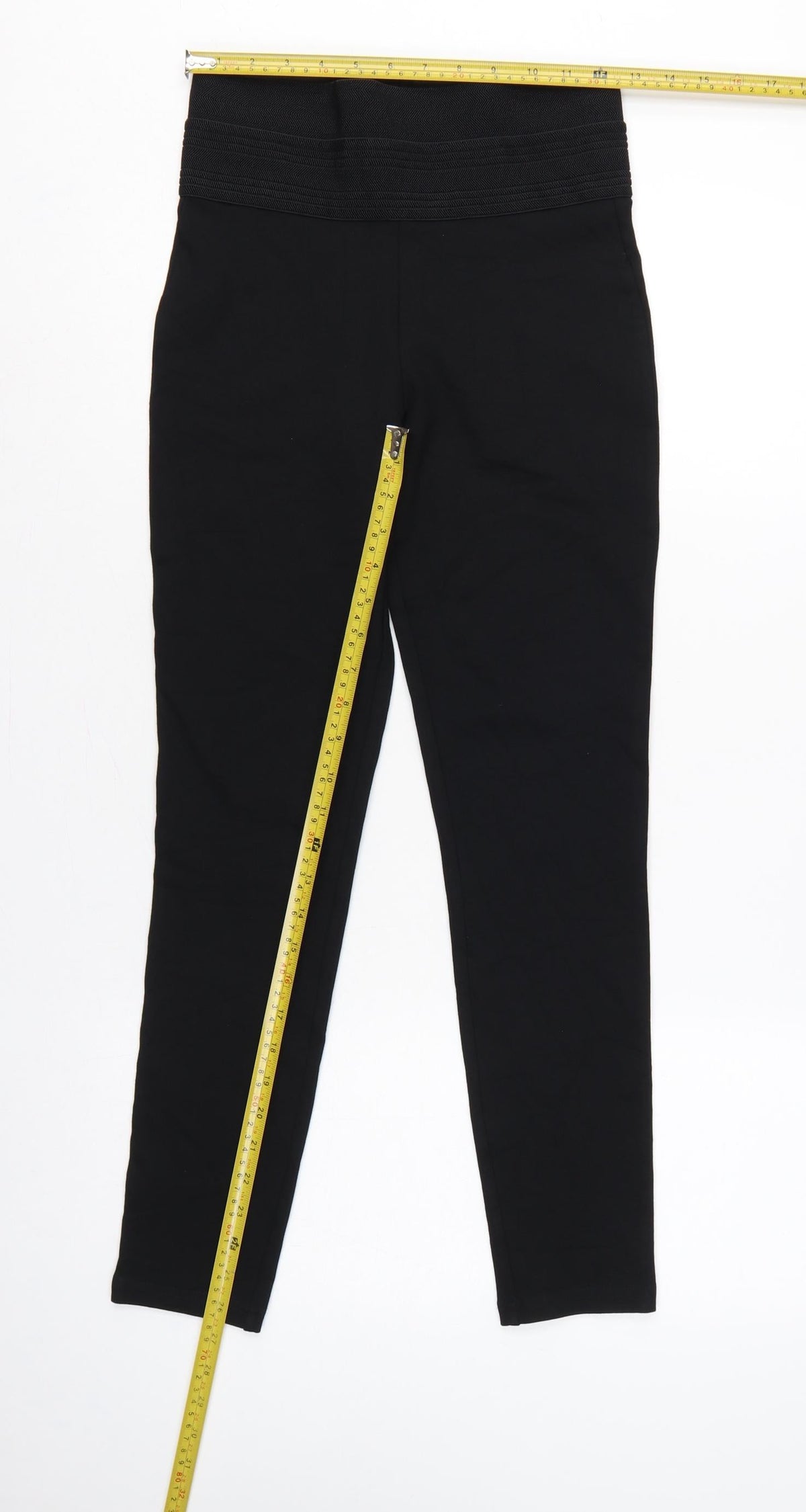 Zara Women Black S High Rise Stretch Textured Waistband Leggings