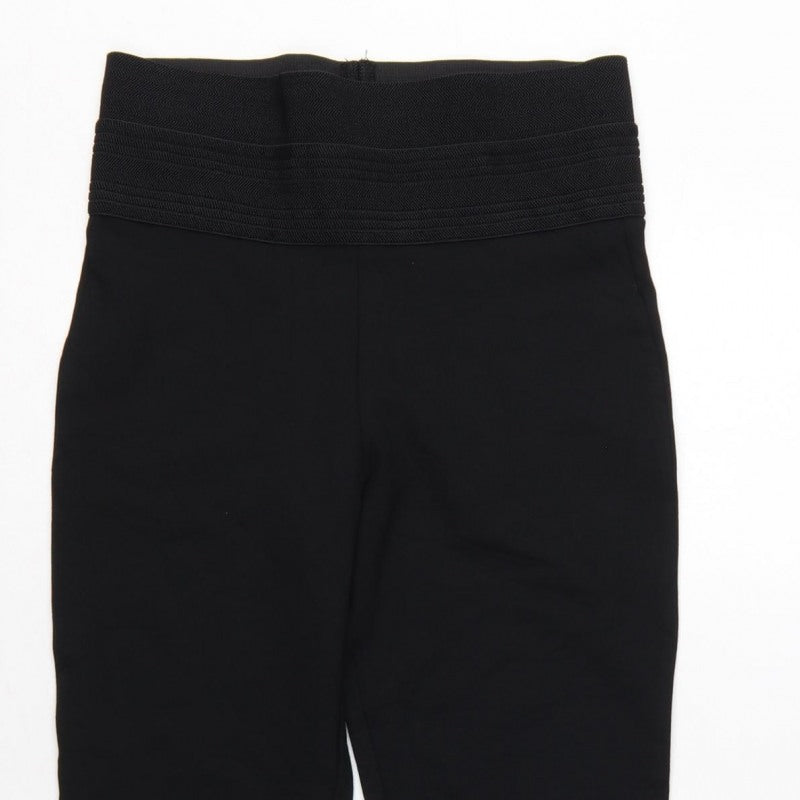 Zara Women Black S High Rise Stretch Textured Waistband Leggings