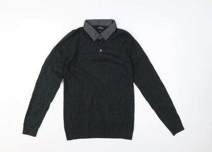 Next Men’s Green XS Henley Collared Cotton Knit Jumper Long Sleeve