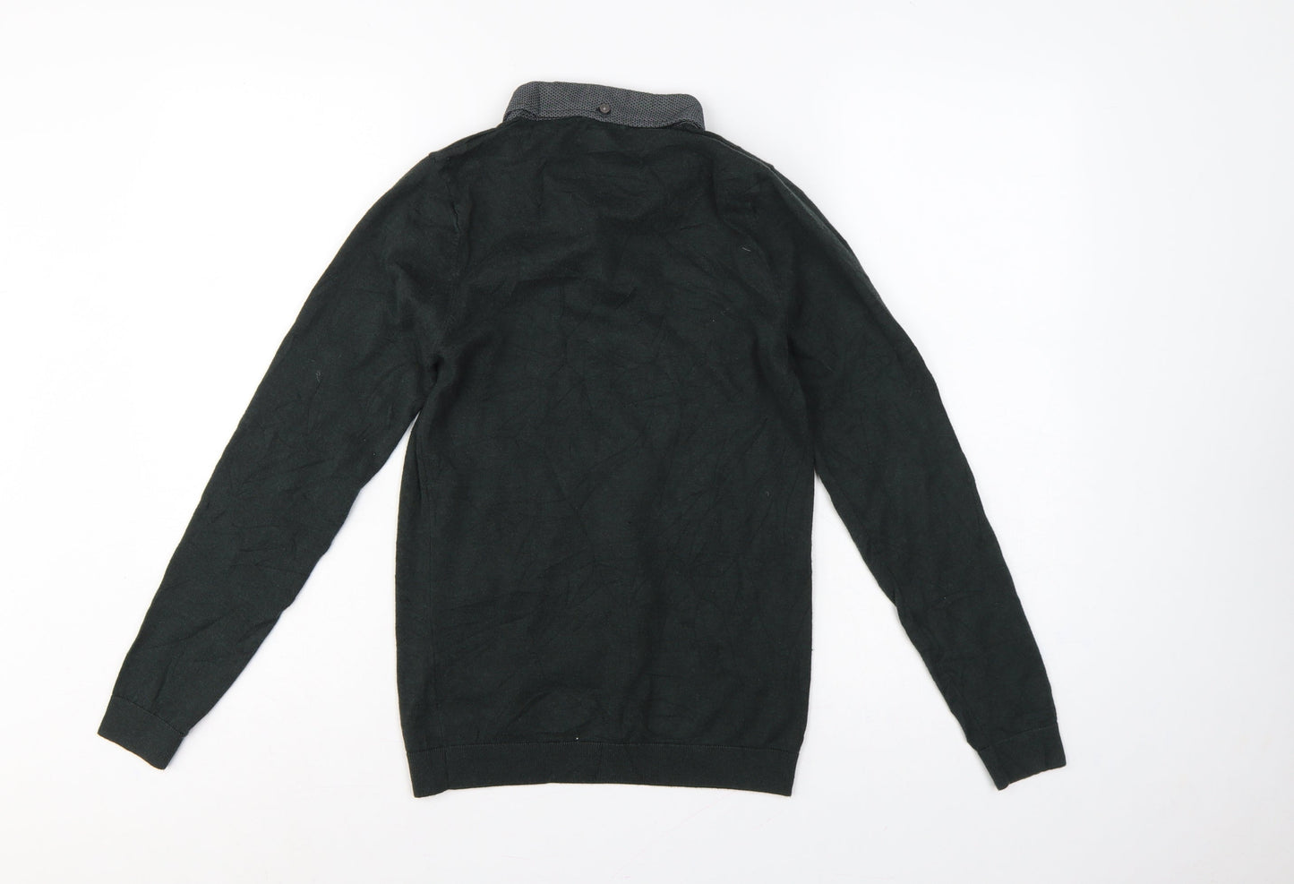 Next Men’s Green XS Henley Collared Cotton Knit Jumper Long Sleeve