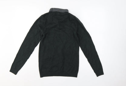 Next Men’s Green XS Henley Collared Cotton Knit Jumper Long Sleeve