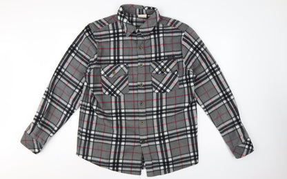 Lee Cooper Men's Grey Plaid Fleece Shirt L Long Sleeve Button-Up