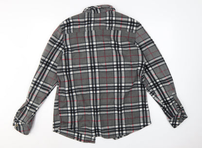 Lee Cooper Men's Grey Plaid Fleece Shirt L Long Sleeve Button-Up