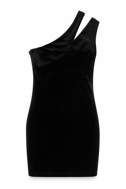 Topshop Women Black UK 10 Velvet One Shoulder Bodycon Mini Dress