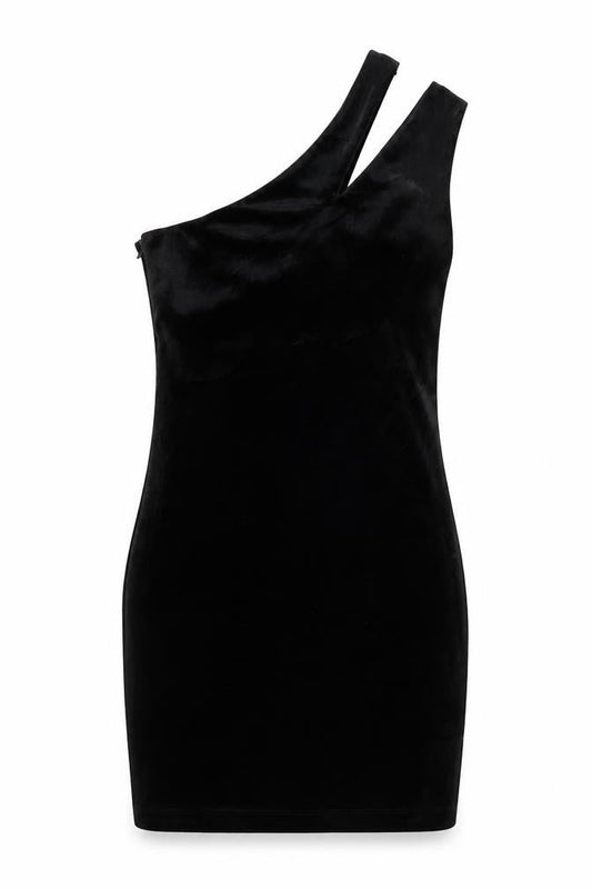 Topshop Women Black UK 10 Velvet One Shoulder Bodycon Mini Dress