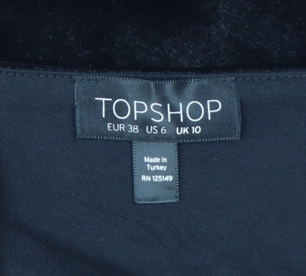 Topshop Women Black UK 10 Velvet One Shoulder Bodycon Mini Dress