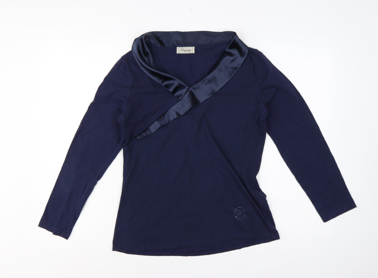 Temperley London Women’s Blue M Cotton Wrap V-Neck Long Sleeve Blouse