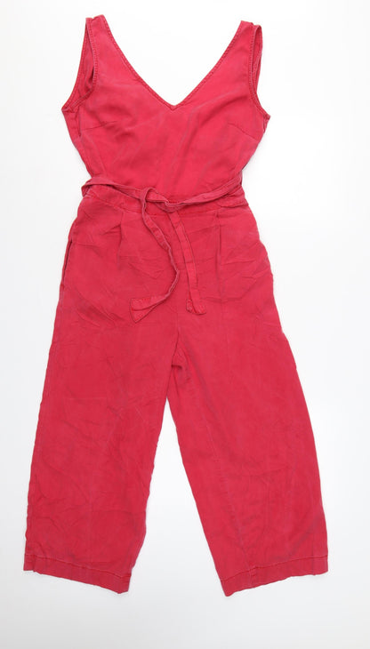 Next Women Red Lyocell Wide Leg Belted Sleeveless Jumpsuit UK 8