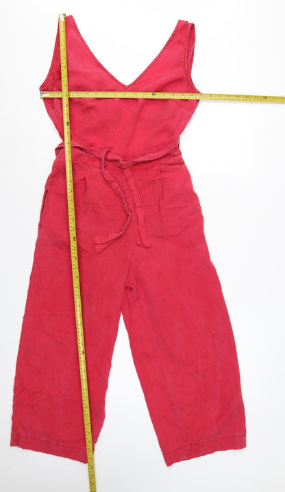 Next Women Red Lyocell Wide Leg Belted Sleeveless Jumpsuit UK 8