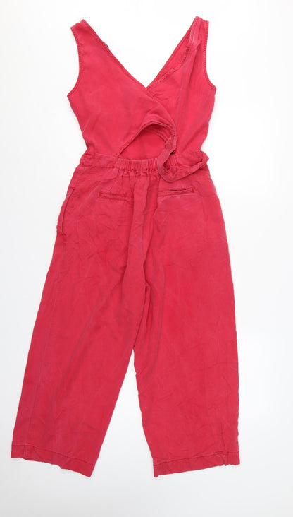 Next Women Red Lyocell Wide Leg Belted Sleeveless Jumpsuit UK 8