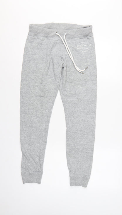 Jack Wills Women Grey UK 10 Logo Drawstring Cuffed Joggers