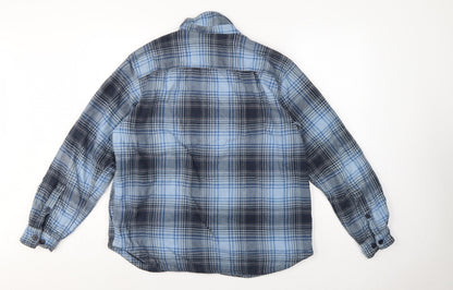 Columbia Men's Blue Plaid Cotton Long Sleeve Button-Up Shirt L