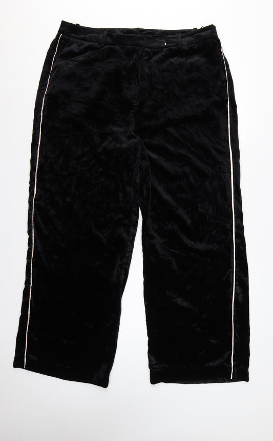 M&S Women’s Black Velvet Wide-Leg Dress Trousers UK 20 Regular