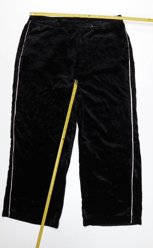 M&S Women’s Black Velvet Wide-Leg Dress Trousers UK 20 Regular